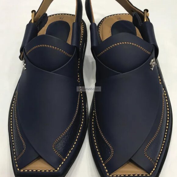 Traditional Handmade Leather Men's Peshawari Chappal,Semi Formal Sandals For Men - Picture 2 of 6